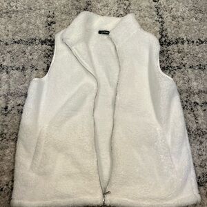White Fuzzy Zip-Up Vest